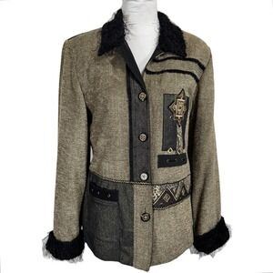 Vintage Nancy Bolen Embroidered Blazer Jacket Size M‎ Western Boho Whimsy Fringe